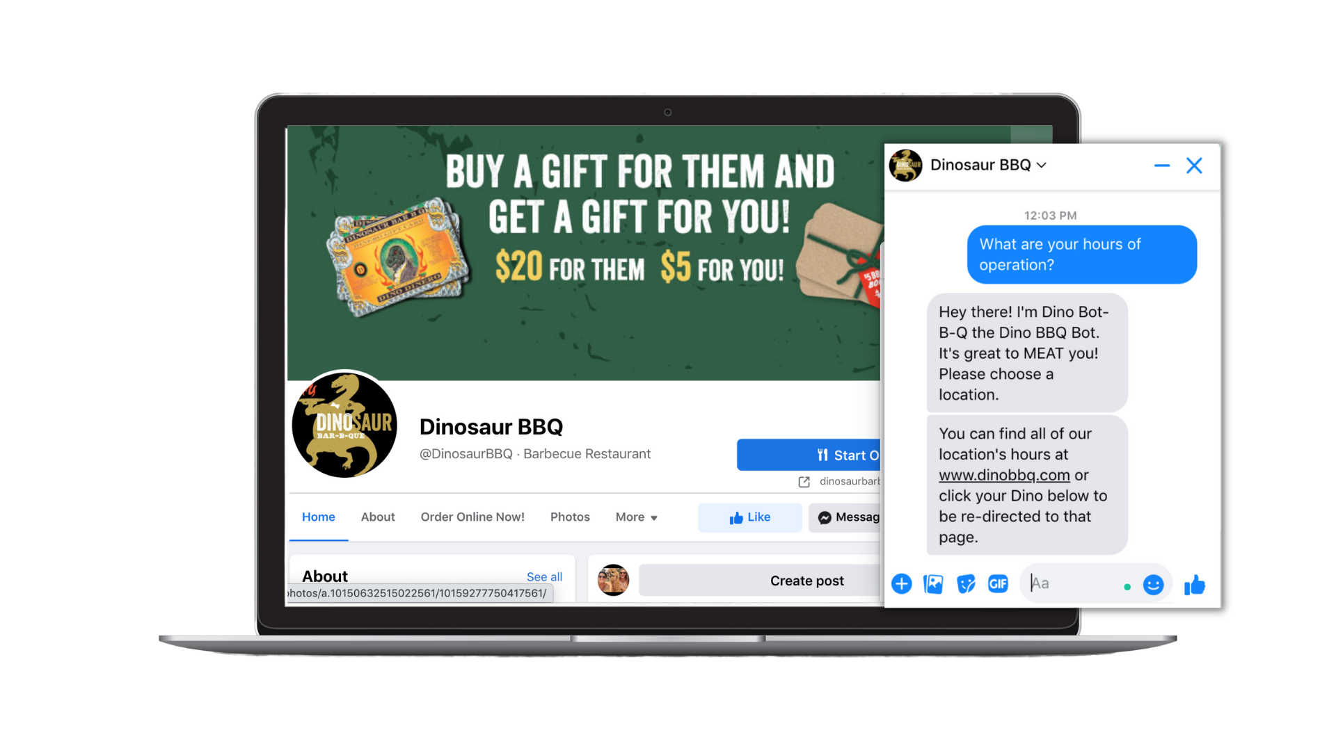 Example of Dinosaur BBQ Chatbot and Messenger