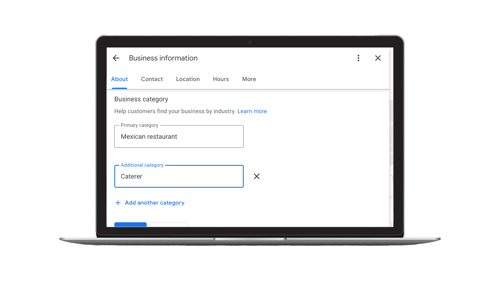 Example of editing your Google Business Profile and choosing a primary and additional category