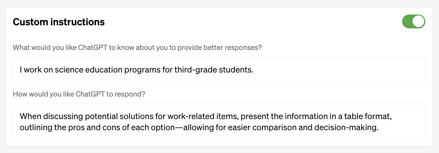 ChatGPT Custom Instructions 