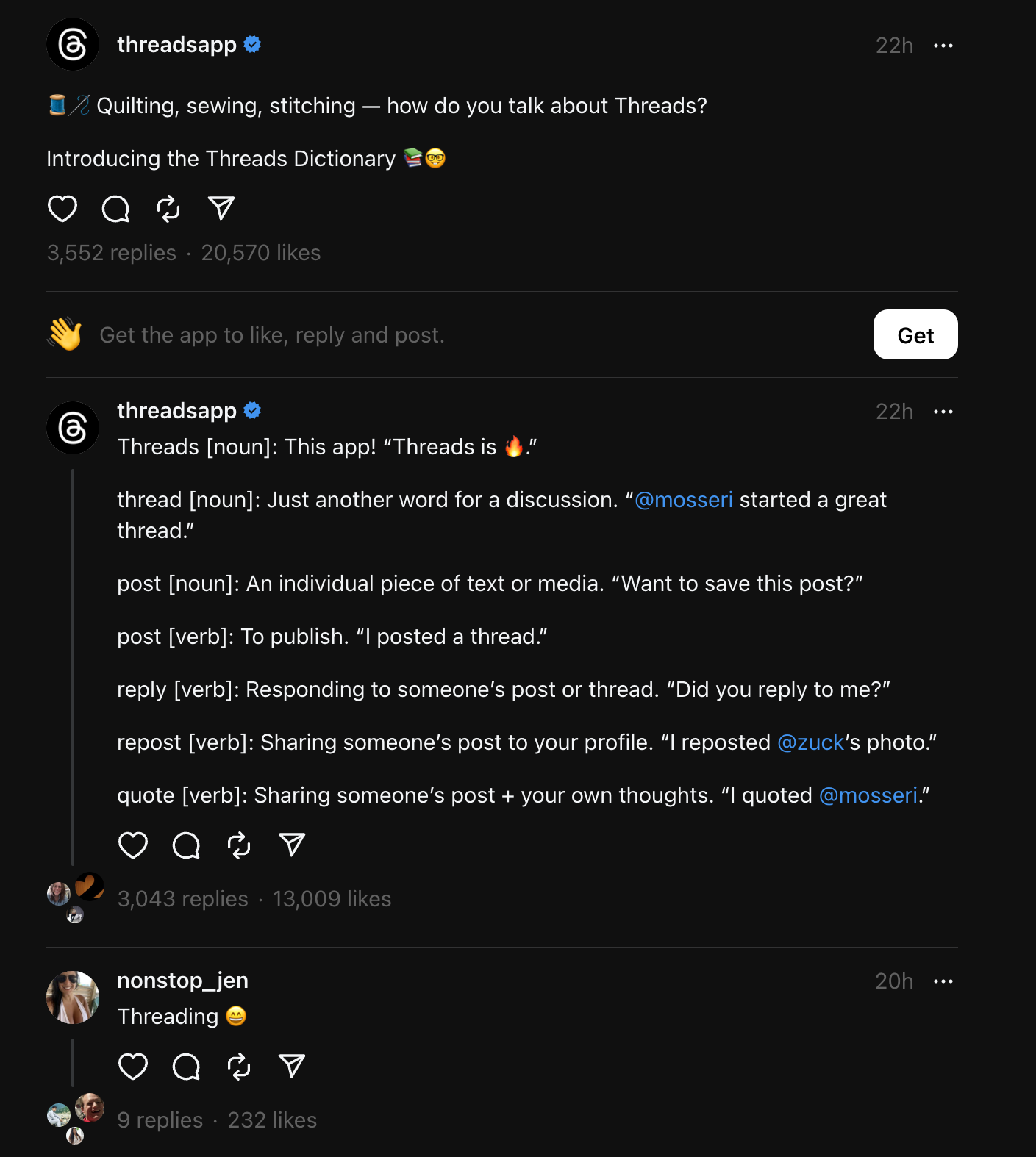 An image highlighting Meta's new Thread's app and a few posts from the platform