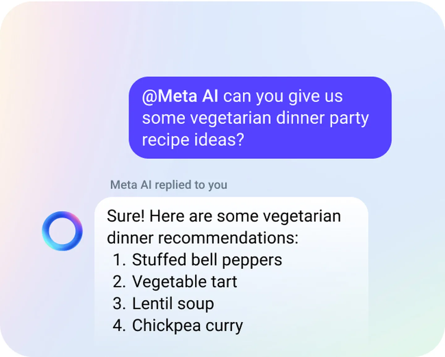 An image from Meta highlighting how their chatbot feature will look with an example of text