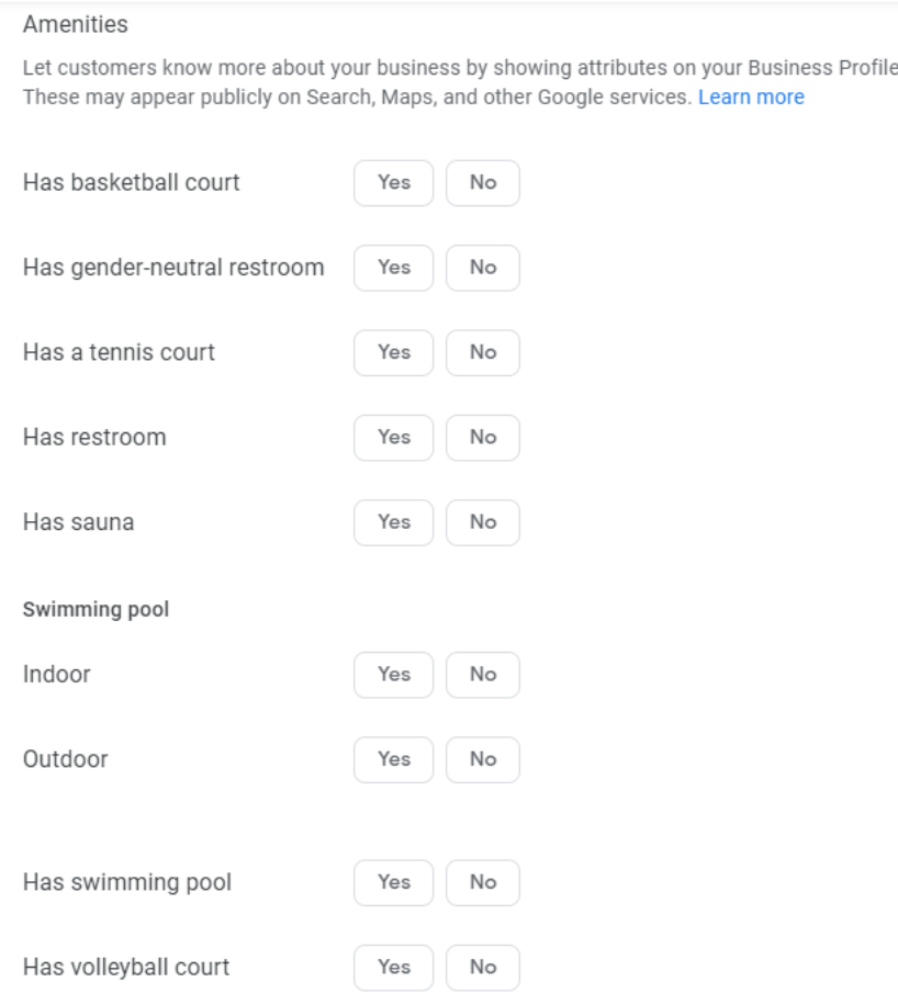 A list of new attributes on Google Business Profile for gyms