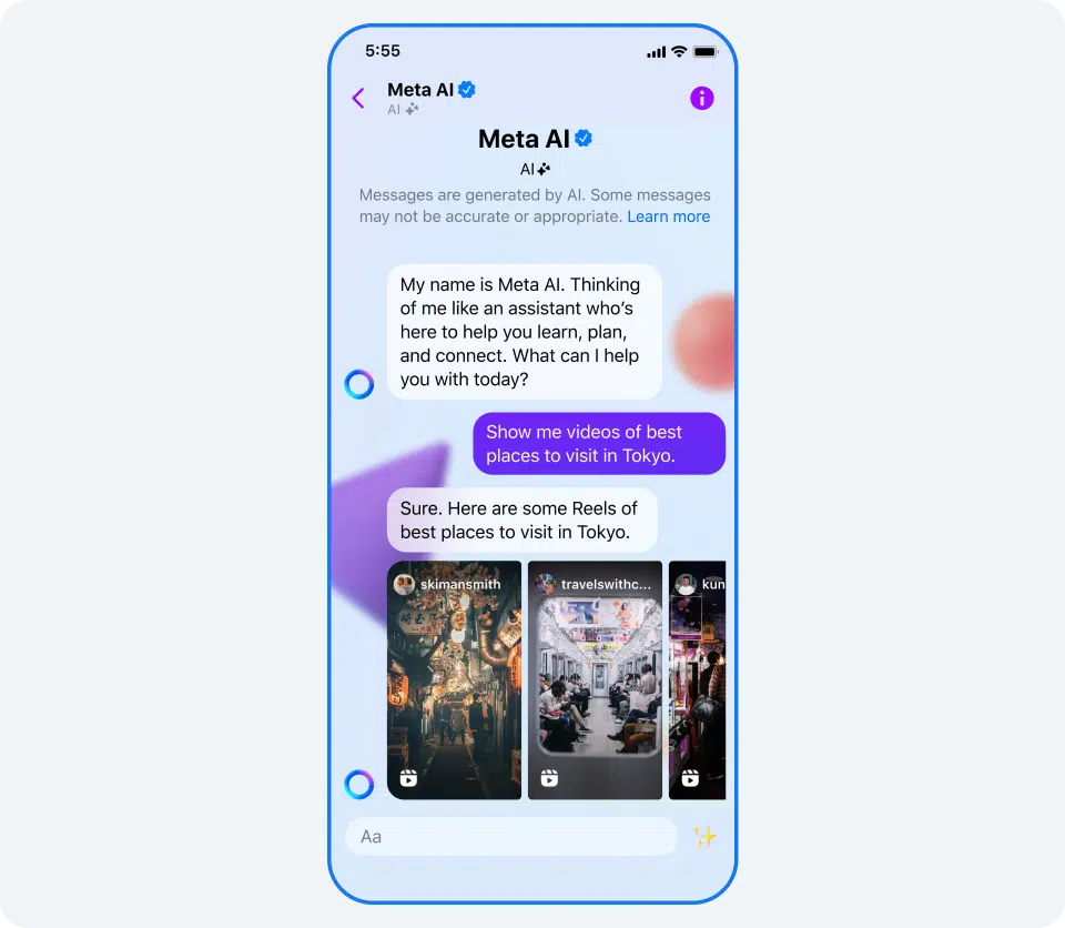 Reels content in Meta AI chat